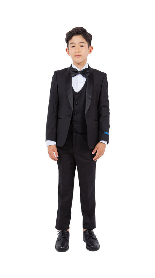 Perry Ellis Boys' 5-Piece Solid Tuxedo - Black and Black