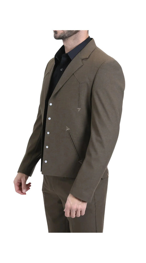 Men's Brown Western Suit 2-Piece - Cowboy Suit with Western Yoke & Pearl Snaps