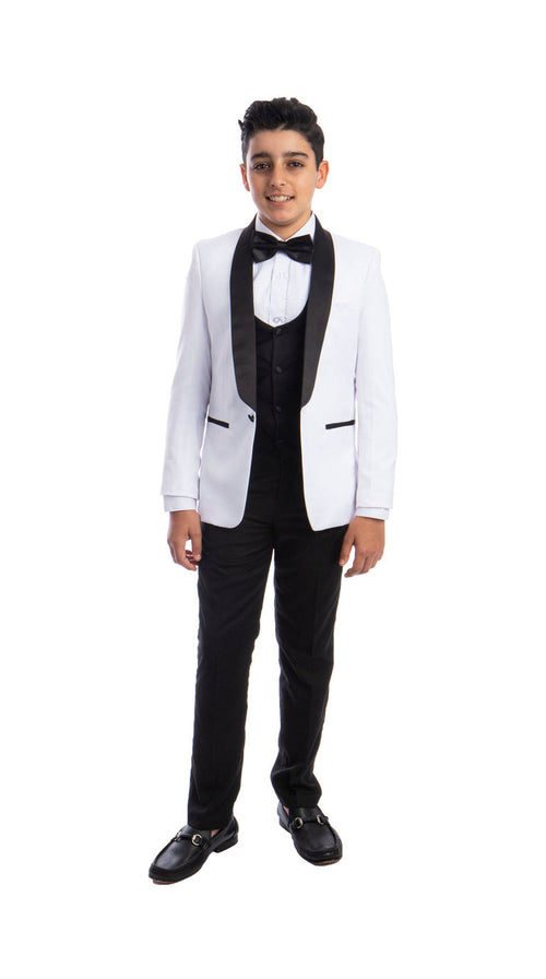 Perry Ellis Boys' Shawl Collar 5-Piece Tuxedo - White