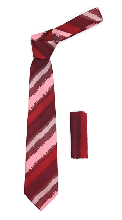 Burgundy & Pink Zig-Zag Brushstroke Striped Necktie & Pocket Square Set