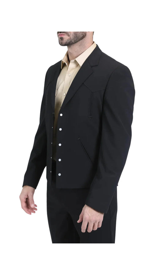 Men's Black Western Suit 2-Piece - Cowboy Suit with Western Yoke & Pearl Snaps