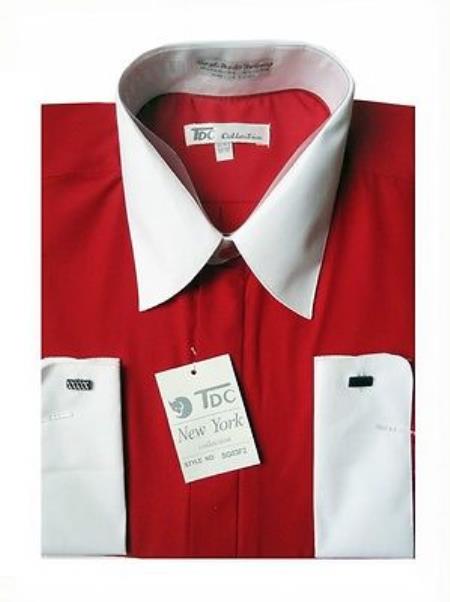 Classic Stylish Fashionable -White Collar Two Toned Contrast White Collars Multi-Color Men's Dress Shirt - Large 16.5" Neck / 36-37" sleeve