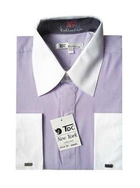 Classic Stylish Fashionable -White Collar Two Toned Contrast White Collars Multi-Color Men's Dress Shirt - Large 16.5" Neck / 36-37" sleeve
