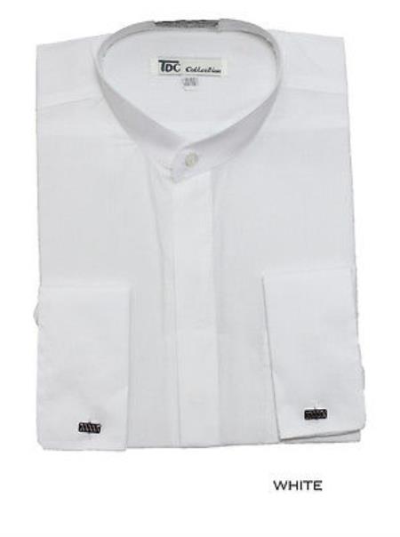 Stylish Preacher Round Style Fashionable Classic French Cuff Mandarin Collarless Men's Dress Shirt - Medium 15.5" Neck / 34-35" Sleeve