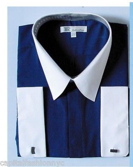 Classic Stylish Fashionable -White Collar Two Toned Contrast White Collars Multi-Color Men's Dress Shirt - Large 16.5" Neck / 36-37" sleeve