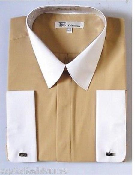 Classic Stylish Fashionable -White Collar Two Toned Contrast White Collars Multi-Color Men's Dress Shirt - Large 16.5" Neck / 36-37" sleeve