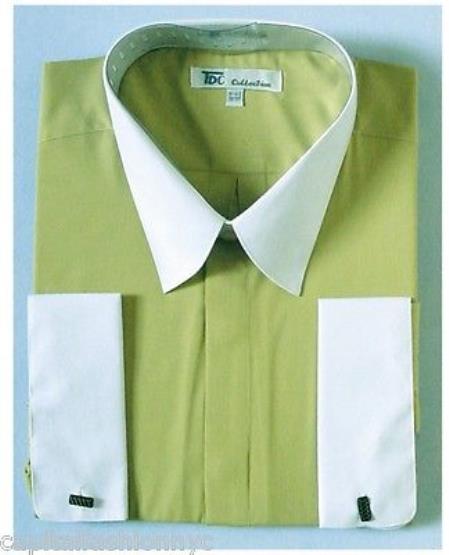 Classic Stylish Fashionable -White Collar Two Toned Contrast White Collars Multi-Color Men's Dress Shirt - Large 16.5" Neck / 36-37" sleeve