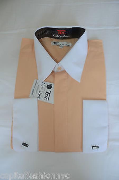 Classic Stylish Fashionable -White Collar Two Toned Contrast White Collars Multi-Color Men's Dress Shirt - Large 16.5" Neck / 36-37" sleeve