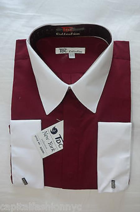 Classic Stylish Fashionable -White Collar Two Toned Contrast White Collars Multi-Color Men's Dress Shirt - Large 16.5" Neck / 36-37" sleeve