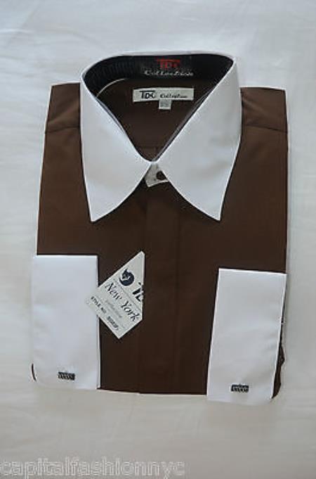 Classic Stylish Fashionable -White Collar Two Toned Contrast White Collars Multi-Color Men's Dress Shirt - Large 16.5" Neck / 36-37" sleeve