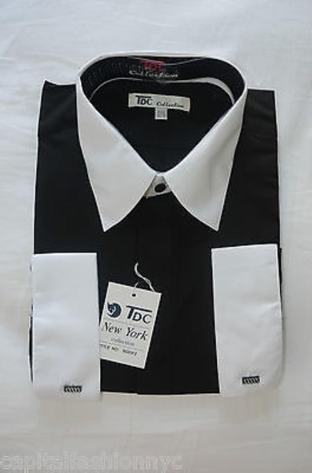 Classic Stylish Fashionable -White Collar Two Toned Contrast White Collars Multi-Color Men's Dress Shirt - Large 16.5" Neck / 36-37" sleeve