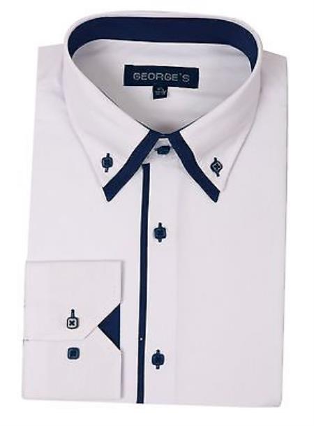 Button Stylish Double Collar Style Multi-Color Men's Dress Shirt - Medium 15.5" Neck / 33-34" Sleeve