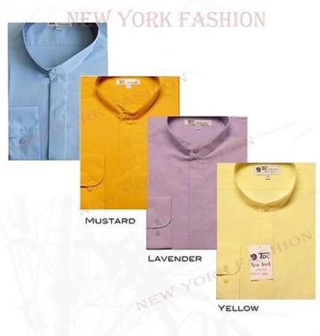 Mandarin Collarless Banded No Collar Dress Preacher Round Style Shirt Style Multi-Color Men's Dress Shirt - Medium 15.5" Neck / 34-35" Sleeve