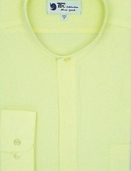Mandarin Collarless Banded No Collar Dress Preacher Round Style Shirt Style Multi-Color Men's Dress Shirt - Medium 15.5" Neck / 34-35" Sleeve