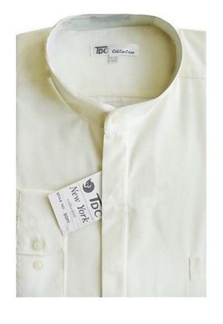 Mandarin Collarless Banded No Collar Dress Preacher Round Style Shirt Style Multi-Color Men's Dress Shirt - Medium 15.5" Neck / 34-35" Sleeve