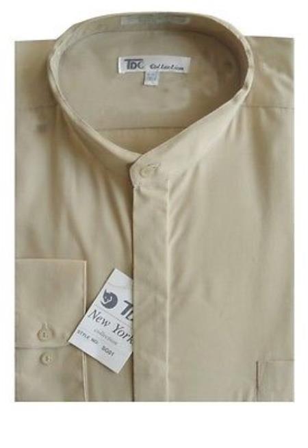 Mandarin Collarless Banded No Collar Dress Preacher Round Style Shirt Style Multi-Color Men's Dress Shirt - Medium 15.5" Neck / 34-35" Sleeve