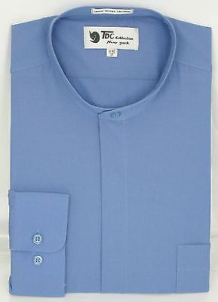 Mandarin Collarless Banded No Collar Dress Preacher Round Style Shirt Style Multi-Color Men's Dress Shirt - Medium 15.5" Neck / 34-35" Sleeve