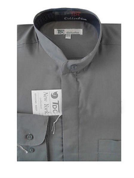 Mandarin Collarless Banded No Collar Dress Preacher Round Style Shirt Style Multi-Color Men's Dress Shirt - Medium 15.5" Neck / 34-35" Sleeve