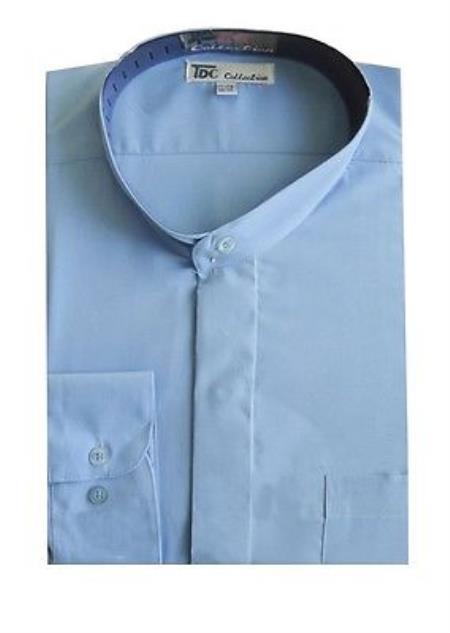 Mandarin Collarless Banded No Collar Dress Preacher Round Style Shirt Style Multi-Color Men's Dress Shirt - Medium 15.5" Neck / 34-35" Sleeve
