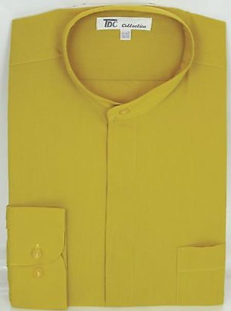 Mandarin Collarless Banded No Collar Dress Preacher Round Style Shirt Style Multi-Color Men's Dress Shirt - Medium 15.5" Neck / 34-35" Sleeve