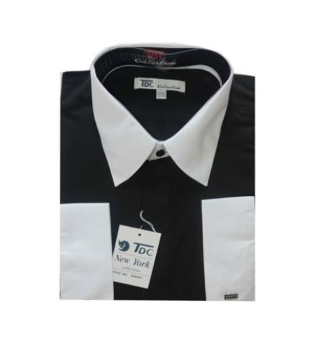 French Cuff Stylish (10 Colors ) White Collar Two Toned Contrast Men's Dress Shirt