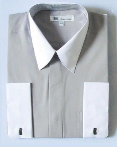 French Cuff Stylish (10 Colors ) White Collar Two Toned Contrast Men's Dress Shirt - Large 16.5" Neck / 36-37" sleeve