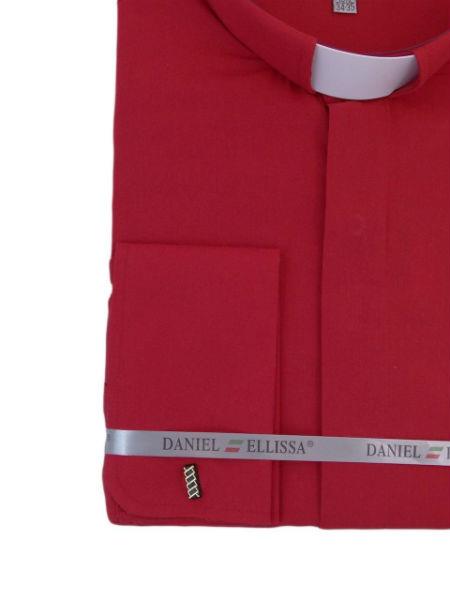 Men's Mandarin Banded Collar Preacher Round Style French Cuff Pastor Preacher Long Sleeve Red Collarless Shirt - Small 14.5" Neck / 32-33