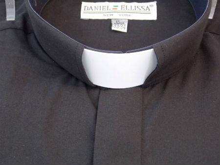 Men's Mandarin Banded Collar FrenchCuff Pastor Preacher Preacher Round Style Long Sleeve Black Collarless Shirt - Small 14.5" Neck / 32-33" Sleeve