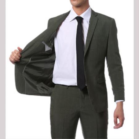 Green Slim Fit Suit -" Many Styles & Brands $99UP" Extra Slim Fit Suit Mens Olive Green Glen Plaid Suit Extra Slim Fitted Pants - 46 Regular Jacket+40 Waist Adjust 36to42)(Height: 5'7"-6')