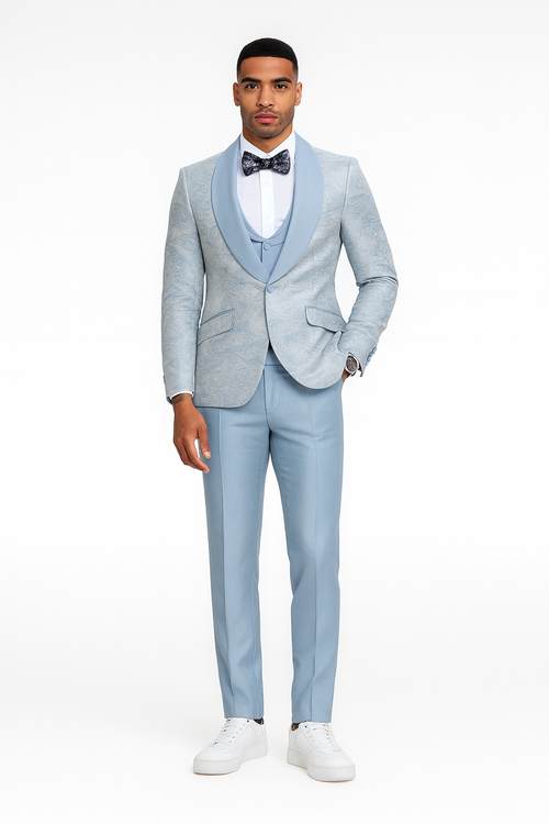 2026 Prom 2026 Special Blue Tuxedo Suit w/ Double-Breasted Vest by Tazzio