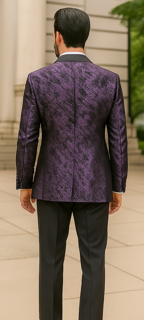 Purple Double Breasted Rough Streak Pattern Satin Peak Lapel Stacy Adams Men's Jacket - 34 Short or Extra Small