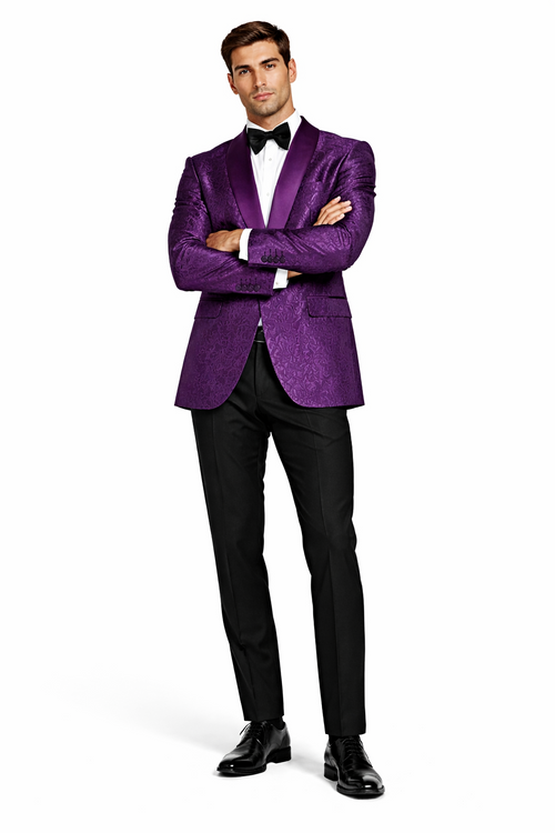 Purple Paisley Tuxedo Jacket Slim Fit