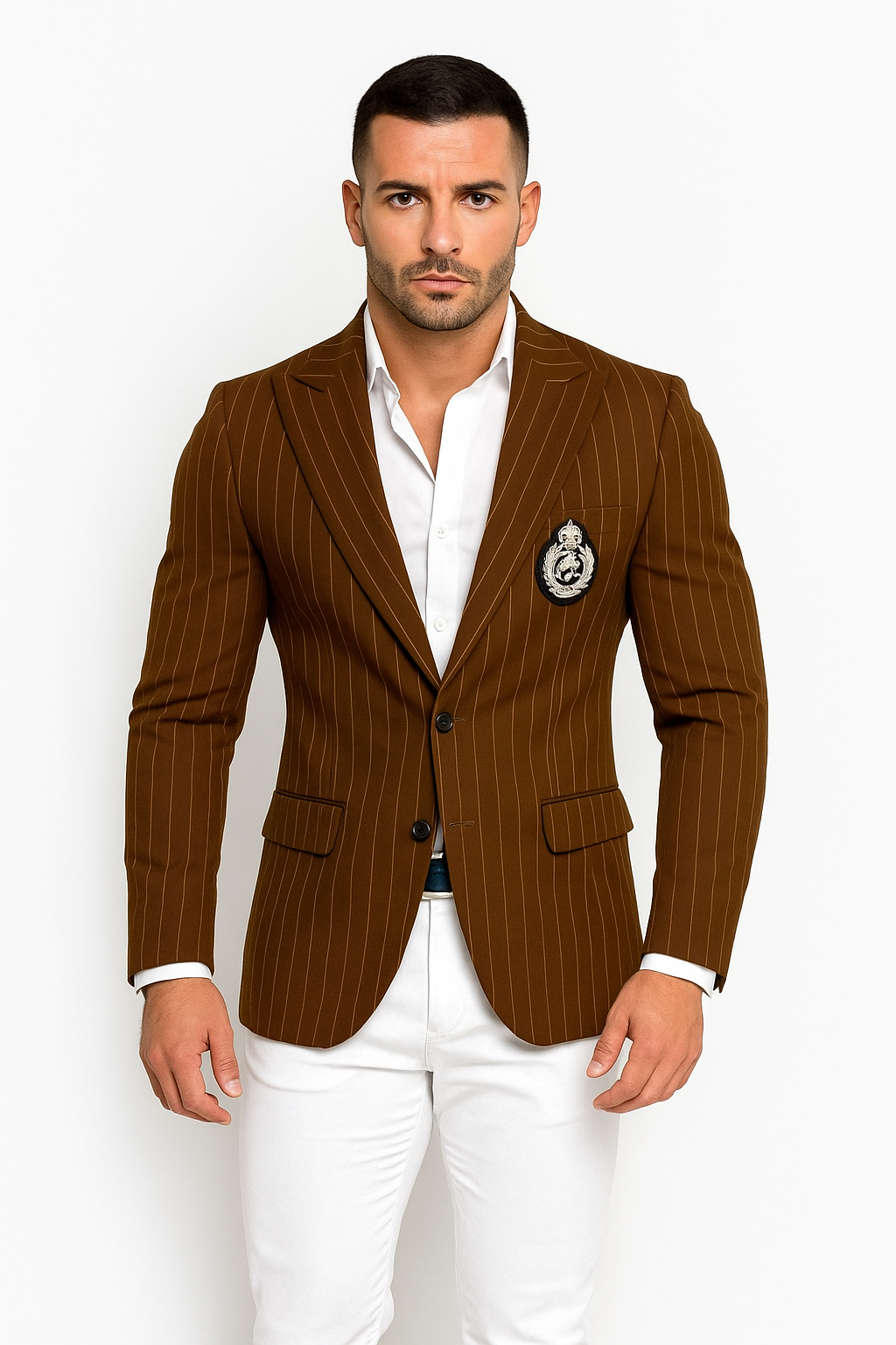 Purple Pinstripe Blazer With White Pants - Suit - Party Blazer - New Arrival - 36 Short