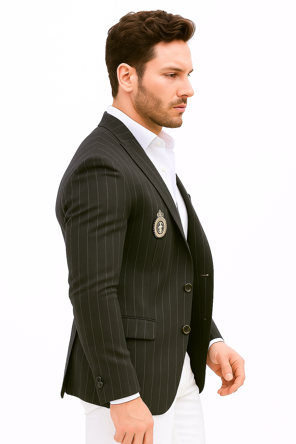 Purple Pinstripe Blazer With White Pants - Suit - Party Blazer - New Arrival - 36 Short
