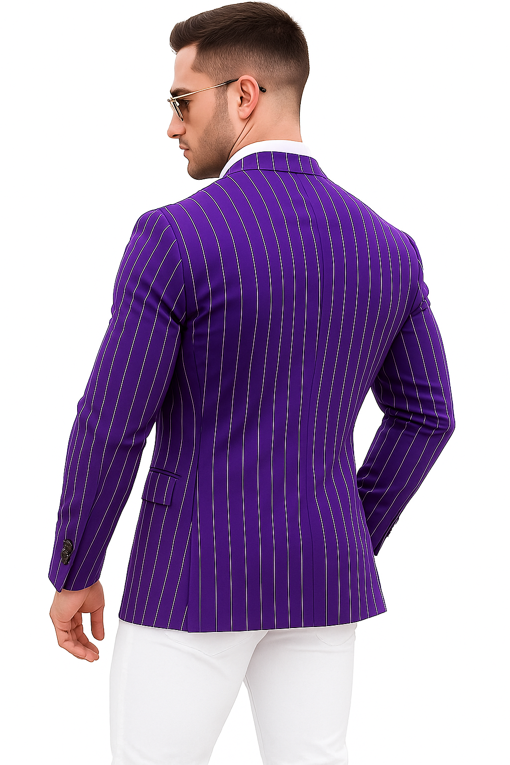 Purple Pinstripe Blazer With White Pants - Suit - Party Blazer - New Arrival - 36 Short