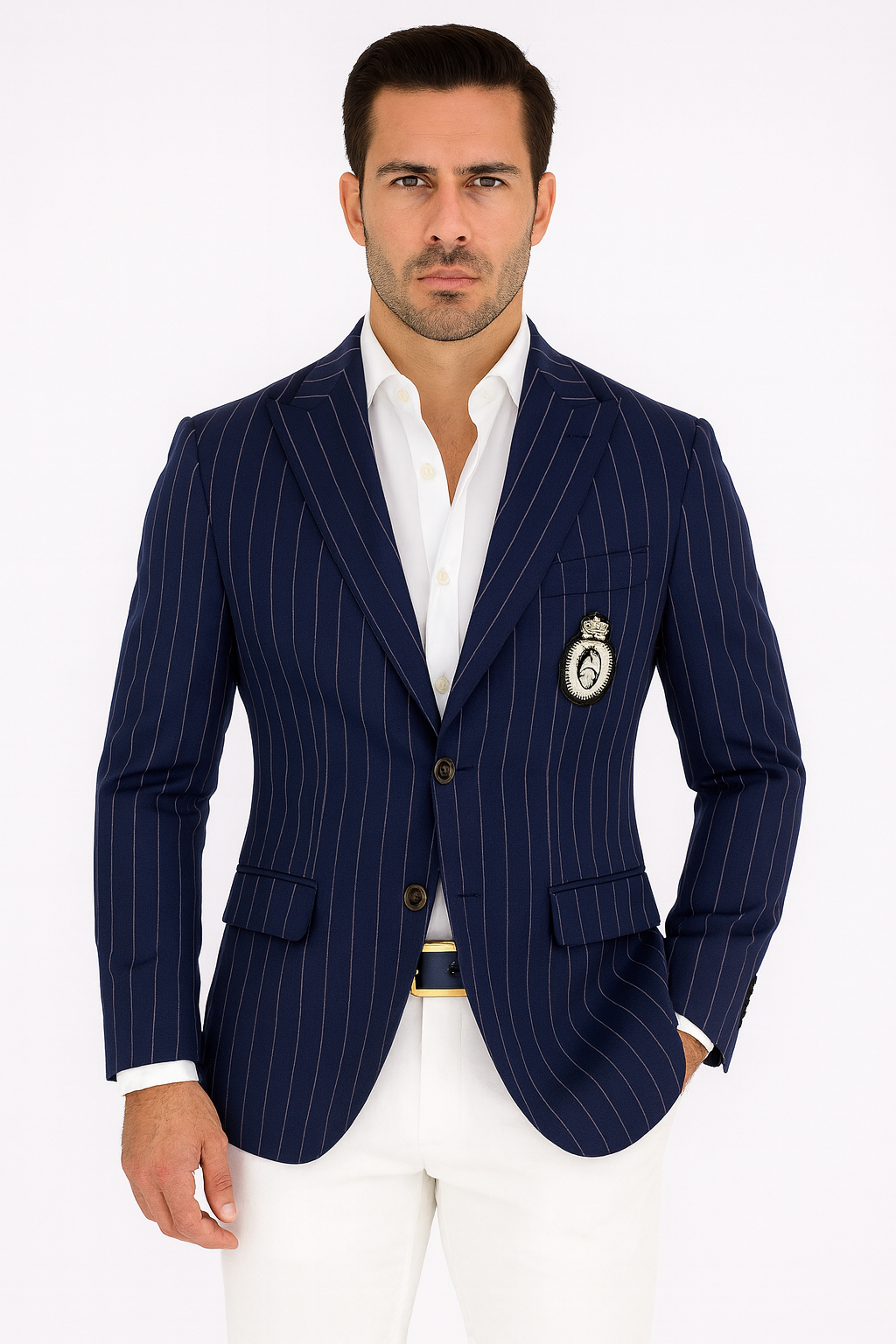 Purple Pinstripe Blazer With White Pants - Suit - Party Blazer - New Arrival - 36 Short