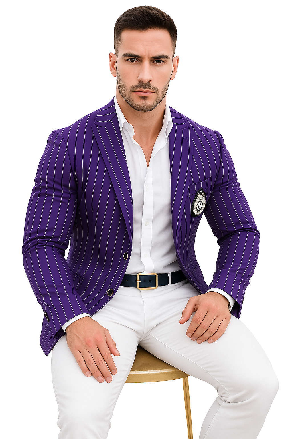 Purple Pinstripe Blazer With White Pants - Suit - Party Blazer - New Arrival - 36 Short