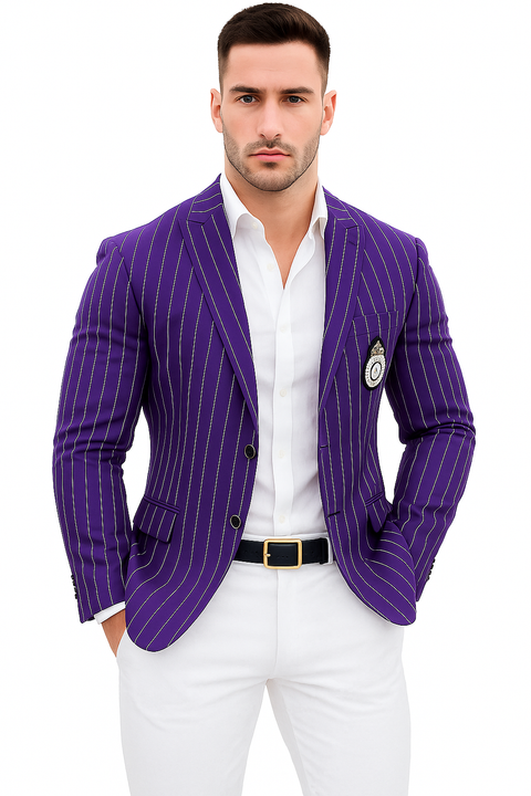 Purple Pinstripe Blazer With White Pants - Suit - Party Blazer - New Arrival