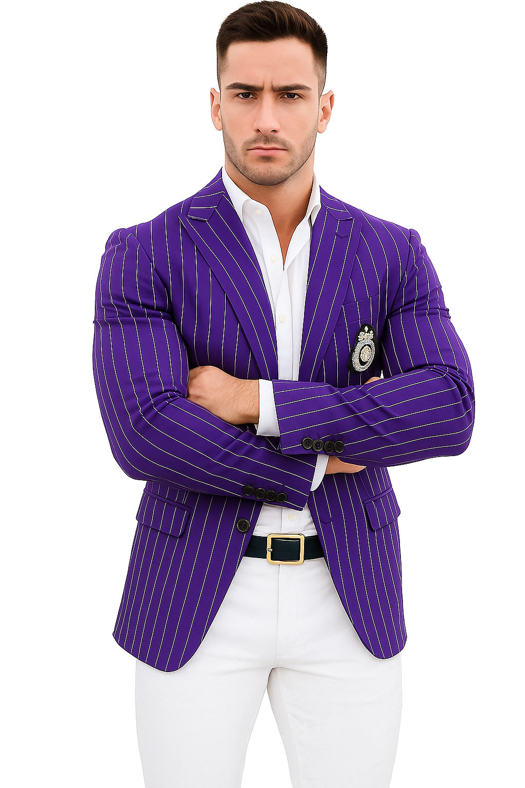 Purple Pinstripe Blazer With White Pants - Suit - Party Blazer - New Arrival - 36 Short