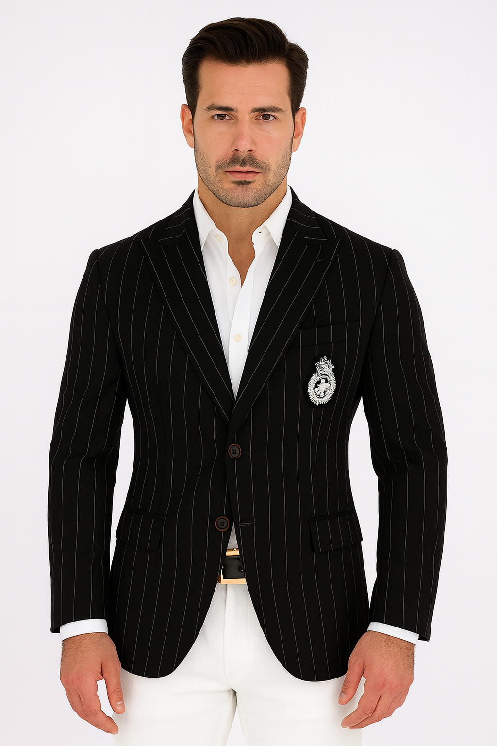 Purple Pinstripe Blazer With White Pants - Suit - Party Blazer - New Arrival - 36 Short