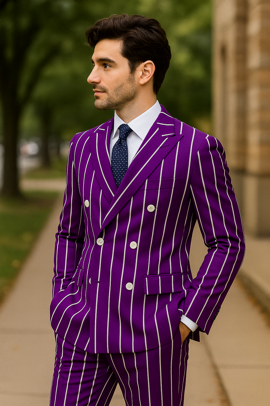 Purple Pinstripe Suit - Gangster Suit - 1920's Suit - Double Breasted Suit - New Arrival - 42 Long + 36 Waist(Adjust 2" Large and amp 4")