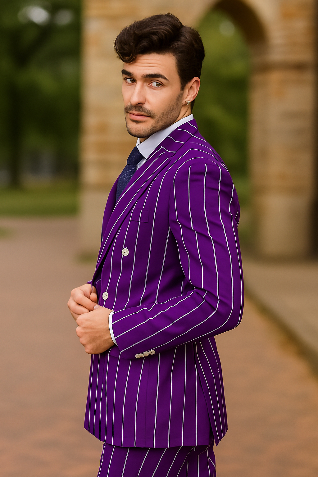 Purple Pinstripe Suit - Gangster Suit - 1920's Suit - Double Breasted Suit - New Arrival - 42 Long + 36 Waist(Adjust 2" Large and amp 4")