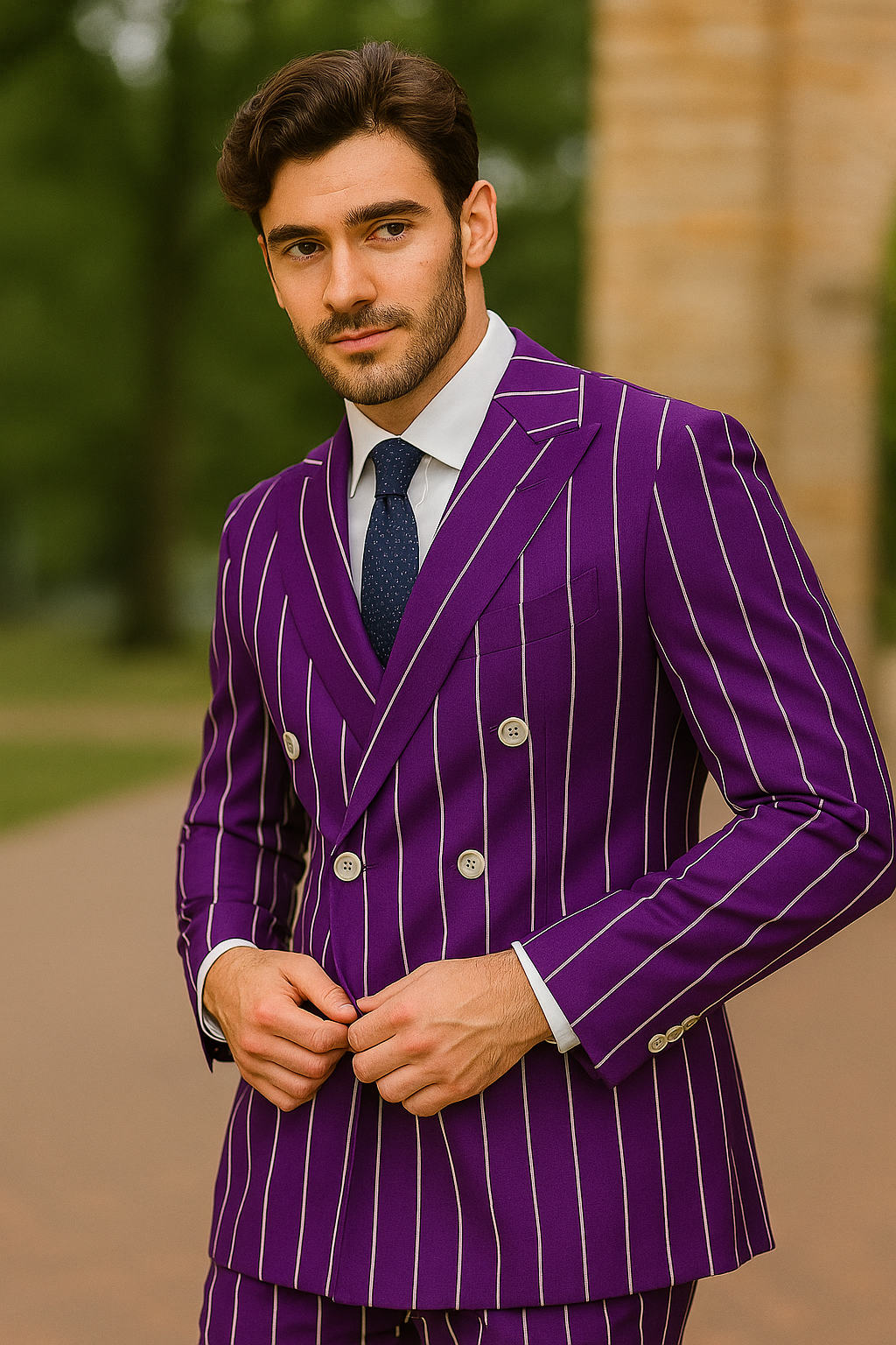 Purple Pinstripe Suit - Gangster Suit - 1920's Suit - Double Breasted Suit - New Arrival - 42 Long + 36 Waist(Adjust 2" Large and amp 4")