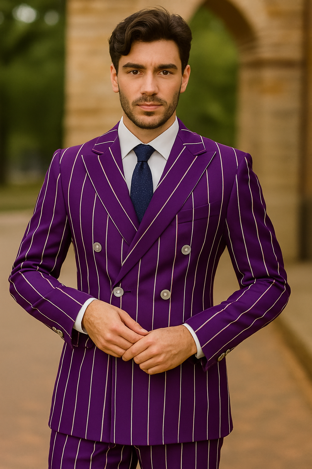 Purple Pinstripe Suit - Gangster Suit - 1920's Suit - Double Breasted Suit - New Arrival - 42 Long + 36 Waist(Adjust 2" Large and amp 4")