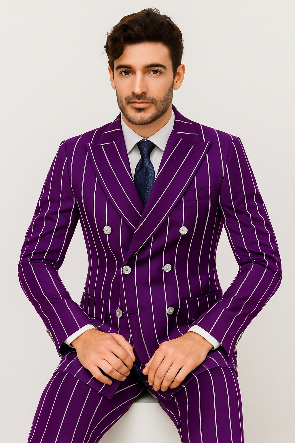 Purple Pinstripe Suit - Gangster Suit - 1920's Suit - Double Breasted Suit - New Arrival - 42 Long + 36 Waist(Adjust 2" Large and amp 4")