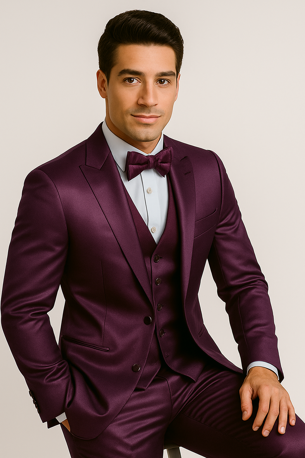 Purple Satin Tuxedo Four Piece Set - Wedding - Prom - 34R Coat - 28 Waist