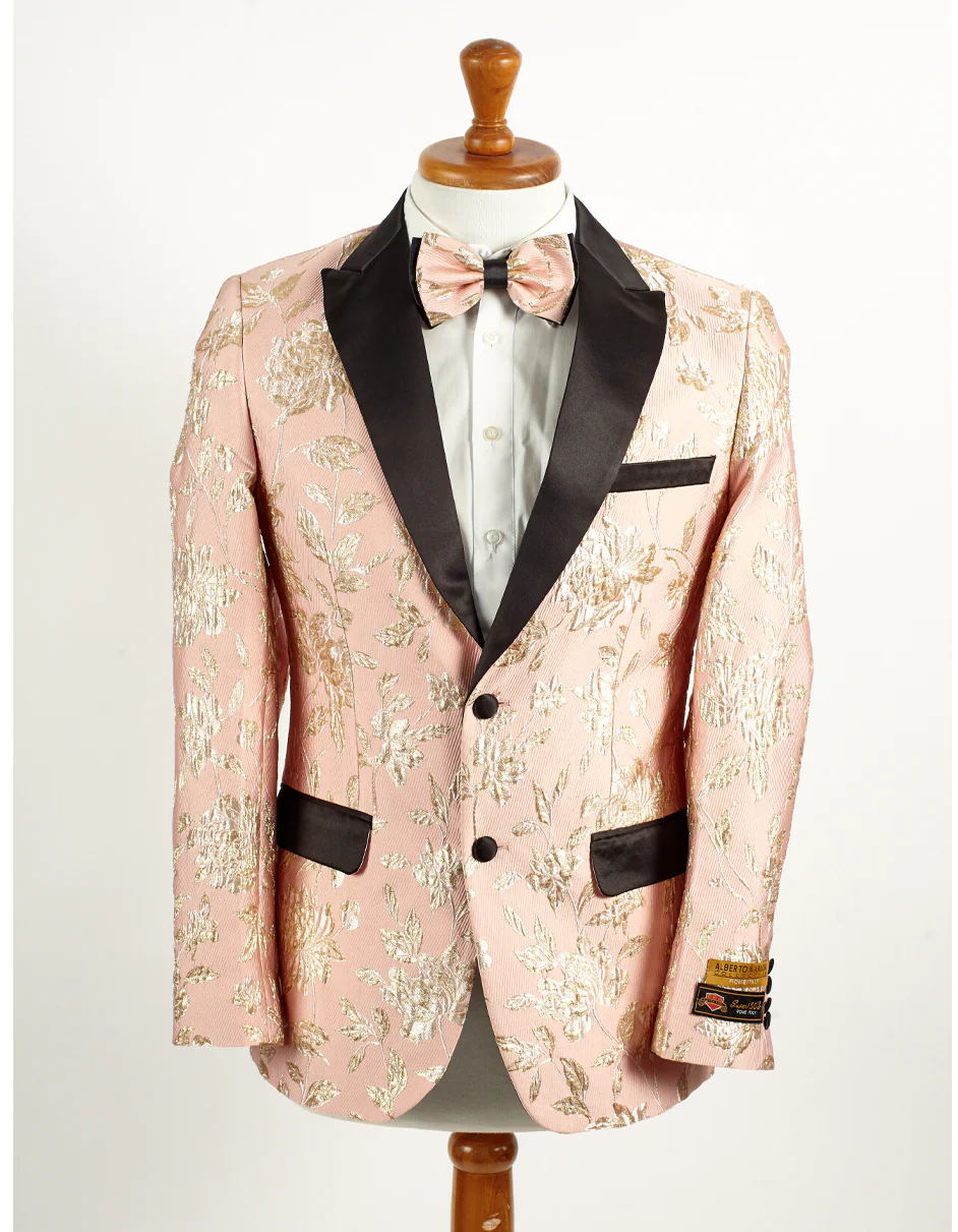 Best Mens 2 Button Light Baby Pink & Gold Floral Paisley Tuxedo Blazer - For Men  Fashion Perfect For Wedding or Prom or Business  or Church