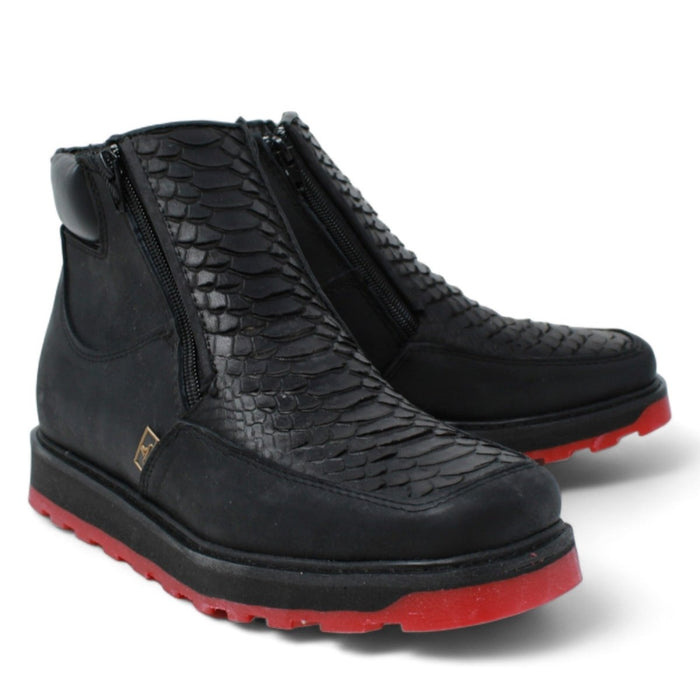 Python Print Square Toe Boots Black with Double Zipper - 6