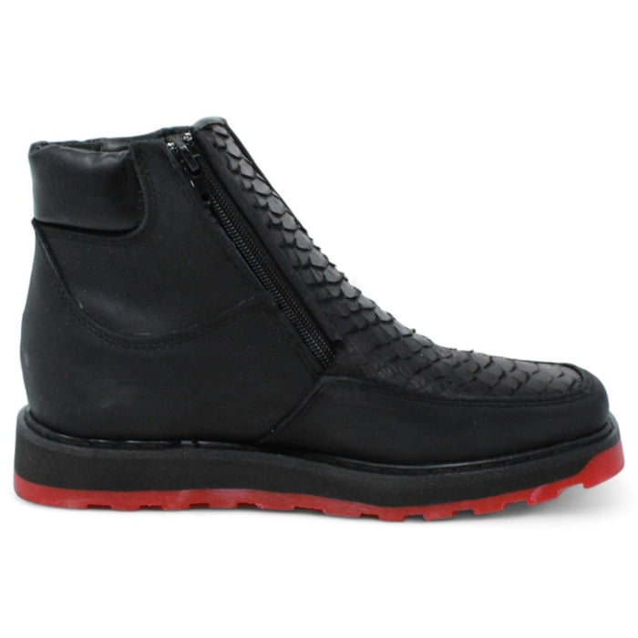 Python Print Square Toe Boots Black with Double Zipper - 6