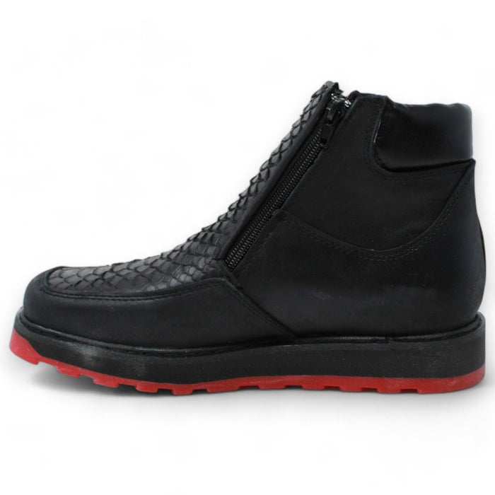 Python Print Square Toe Boots Black with Double Zipper - 6